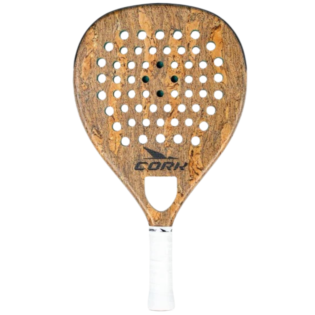 Wooden paddle with cork texture on a white background