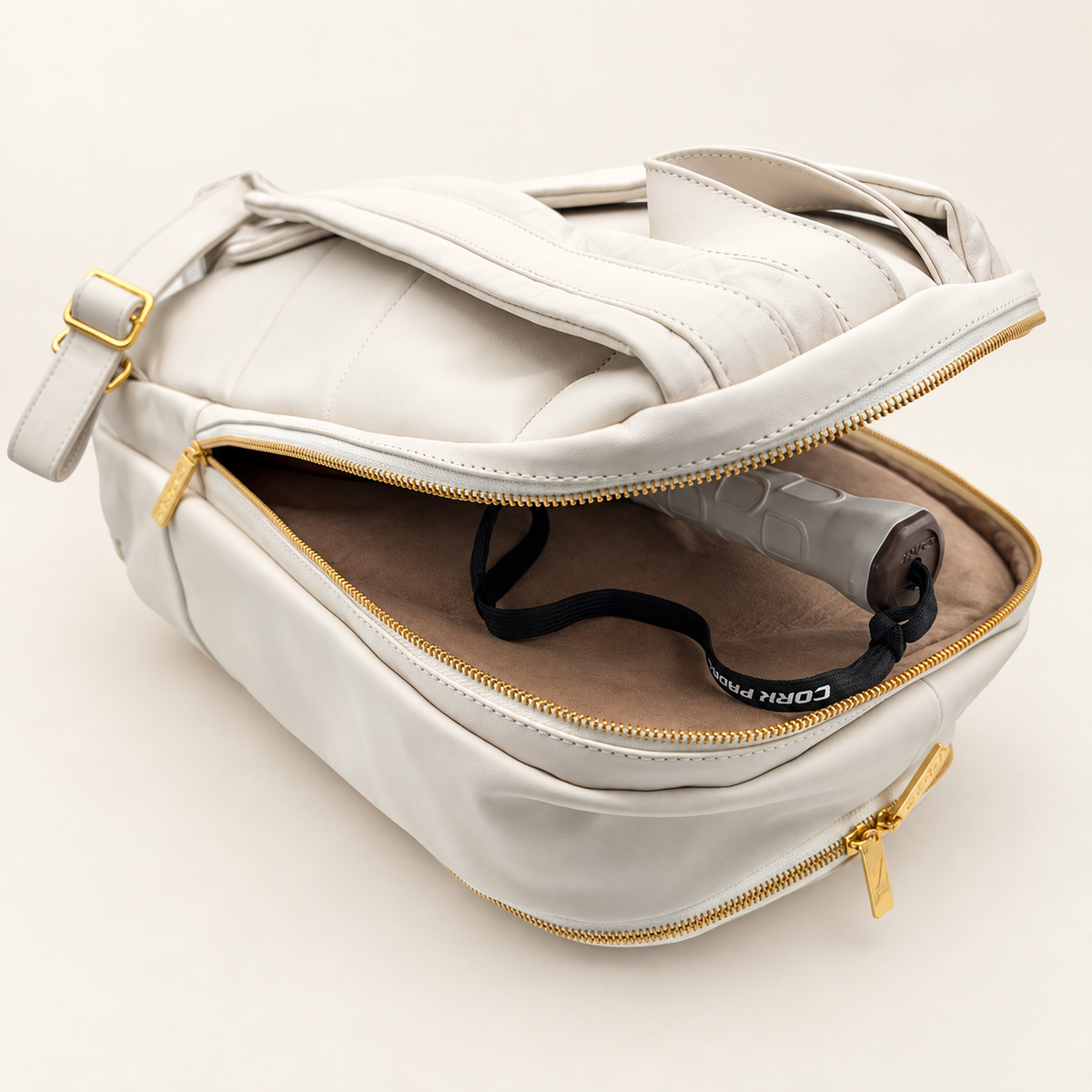 Cork Padel Leather Bag (White/Gold)
